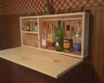 Murphy Bar Unfinsihed Man Cave Wall Mount Liquor Cabinet Fold Down Bar