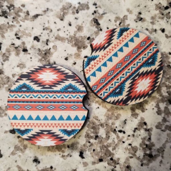 Mayan Car Coasters (Set of 2 Rubber or Sandstone Car Coasters)