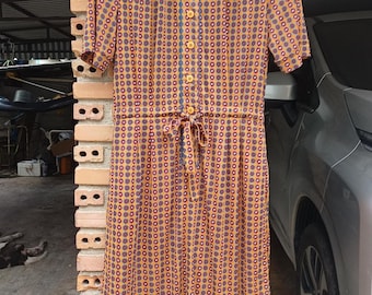 VTG Ognibene Zendman Roma Drawstring Half Button Dress Sz 8