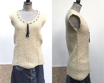 Xs Women Beige Sleeveless Knit Vest Sweater Jumper