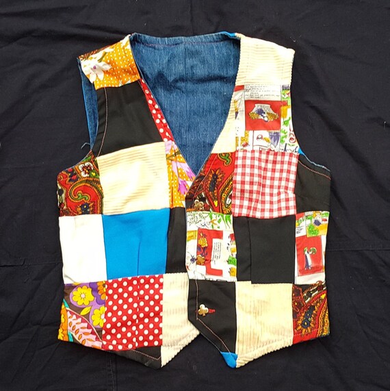 Denim Patchwork Reversible Vest Small - image 6