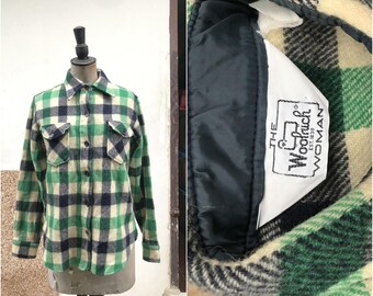 VTG Woolrich Green Plaid Wool Women Long Sleeve Shirt Sz 9/10