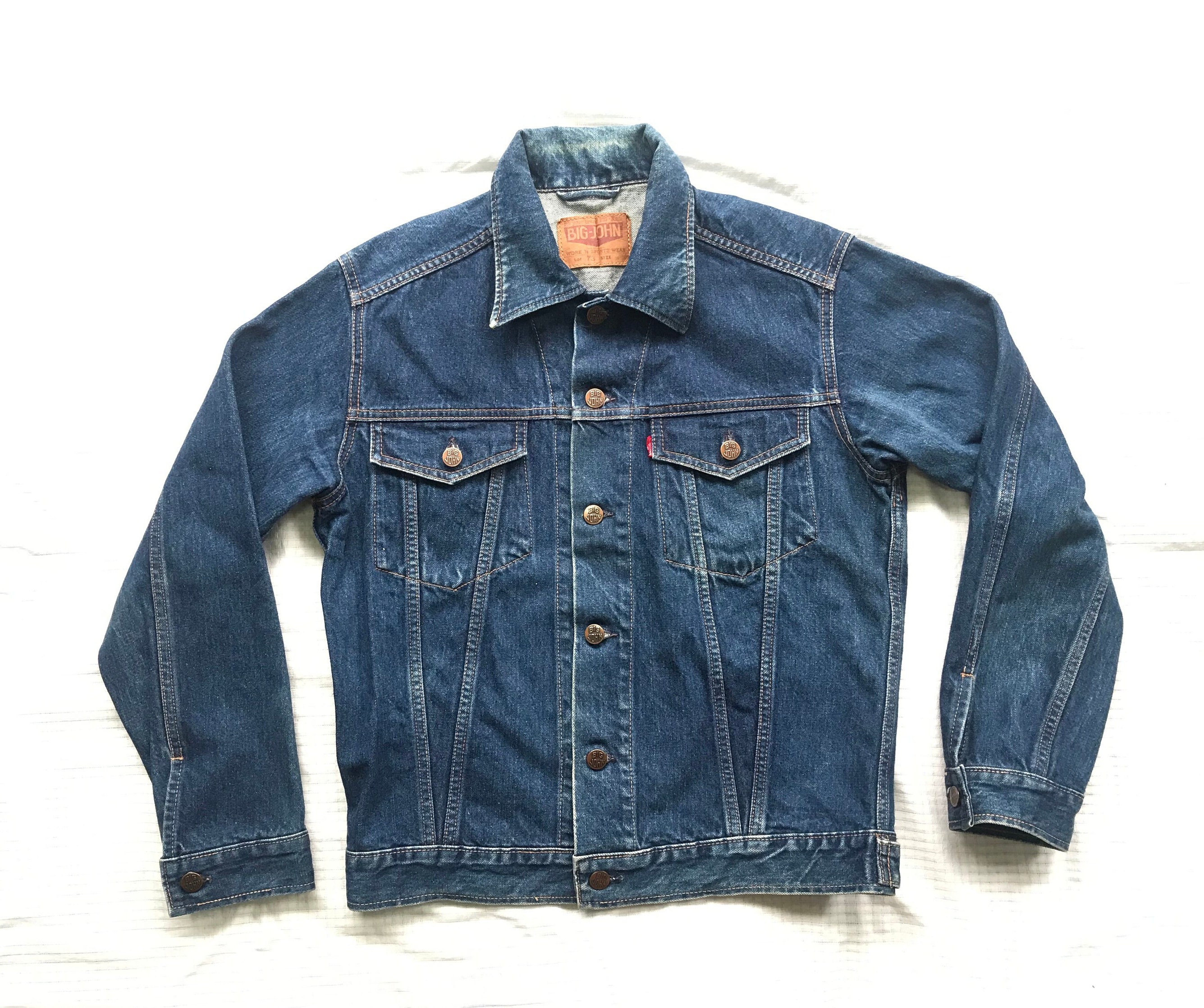 VTG 80s Big John Denim Jean Jacket 2 Pocket Japan Sz 38 / S