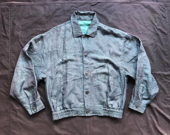 H.L Henri Luc Chapuis Green Blue Shine Jacket Relaxed Fit 90s
