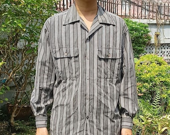 JUN Men Japan Gray Striped Button Up Shirt Sz M