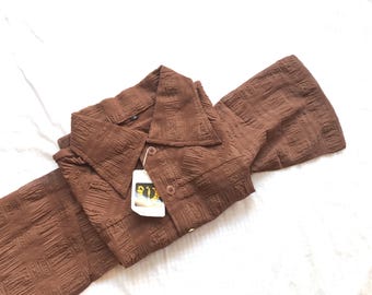 VTG Cormorant Japan Brown Thin Nylon Fabric Polo Shirt Elbow Sleeve US:S