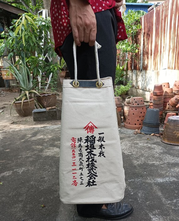VTG Japanese Drawstring Large Canvas Tool Workman Wood Company Bottle Bag