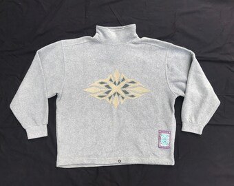 90s Tiss Aigle Adventure Land Polar Mock Neck Fleece Gray Pullover Jacket Sz 2