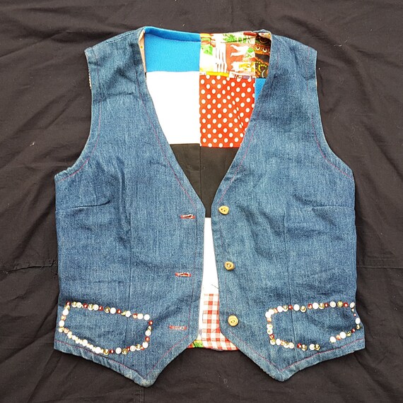Denim Patchwork Reversible Vest Small - image 2