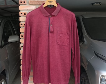 VTG Dunhill Golf Red Long Sleeve Pocket Polo Shirt Sz S