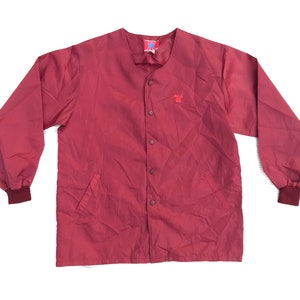 Japan Red Polyester Collarless Snap Jacket L