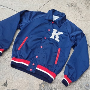 Descente Navy Blue Snap Nylon Varsity Jacket L