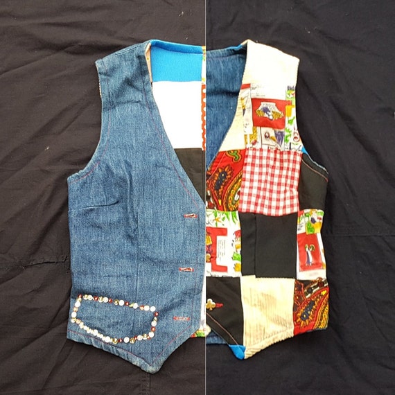 Denim Patchwork Reversible Vest Small - image 1