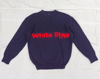 White Stag Navy Blue Red Spell out Sweater S