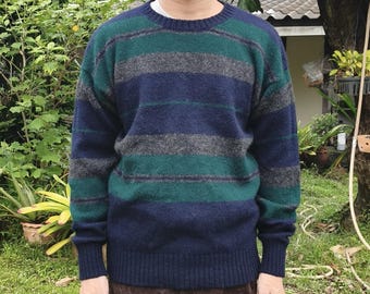 80s Brooks Brothers Navy Green Sweater Sz M