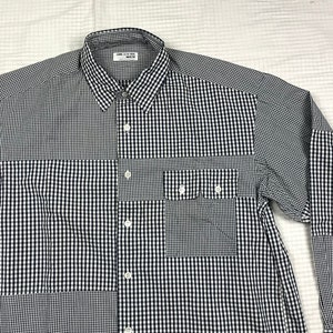 Comme Ca Du Mode Men Japan Navy White Mini Checked Pattern Shirt Sz L