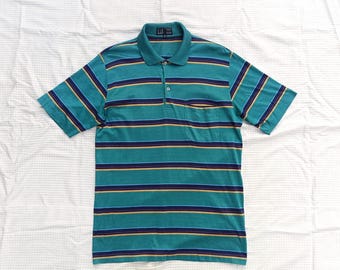 VTG Dunhill Green Striped Pocket Polo Shirt Sz 38