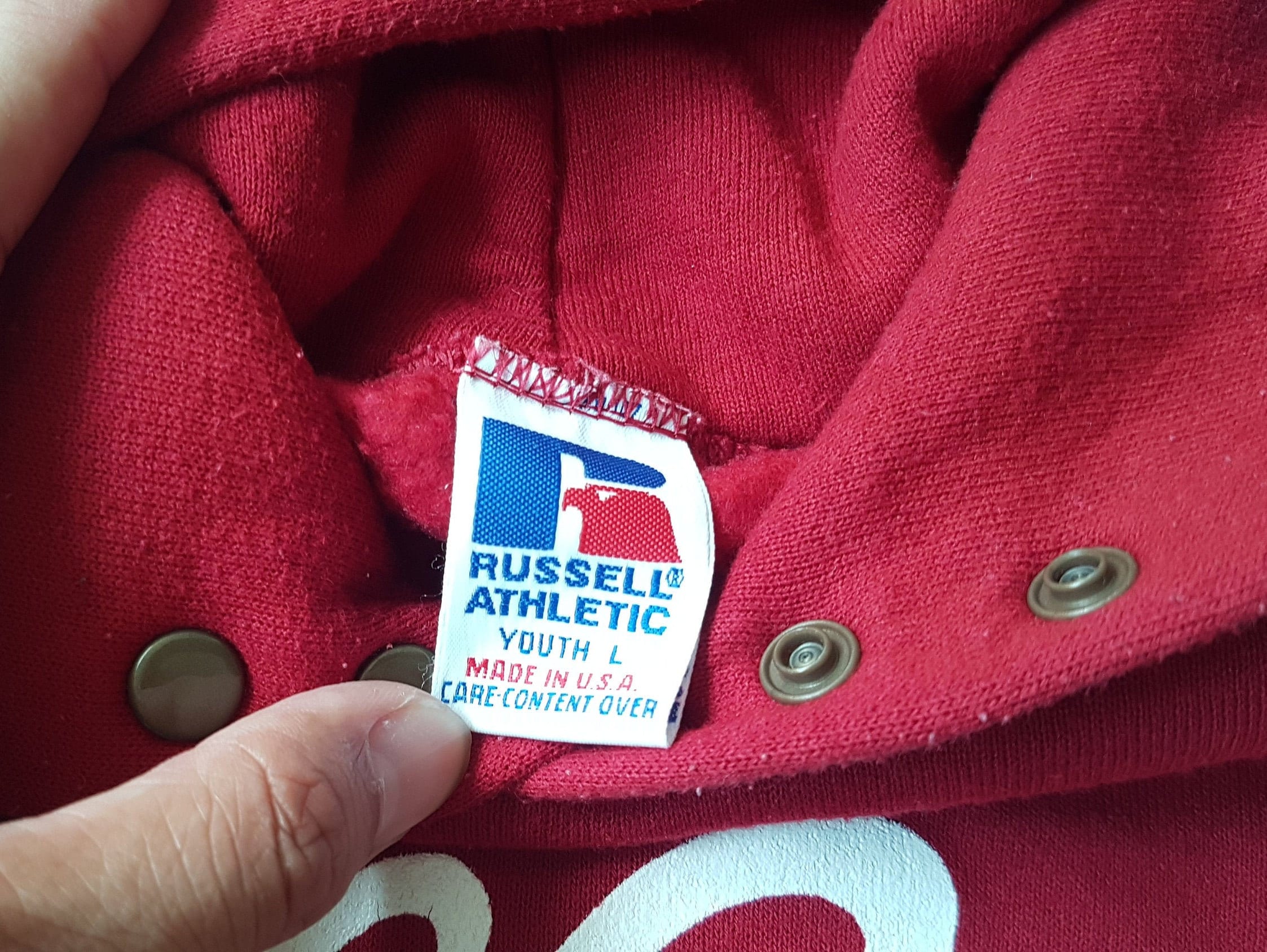 USA製 llbean russell athletic 筆記体 ロゴ LL Bean Logo X Russell Athletic Red Sweatshirt Hood Youth