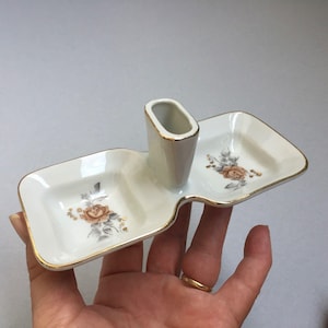 Vintage Porcelain Double Open Salt Cellar With Toothpick Holder Made In Bulgaria