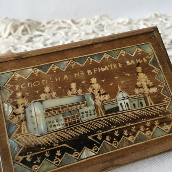 Vintage Wooden Cigarette Case Inlaid Mother Of Pe… - image 4