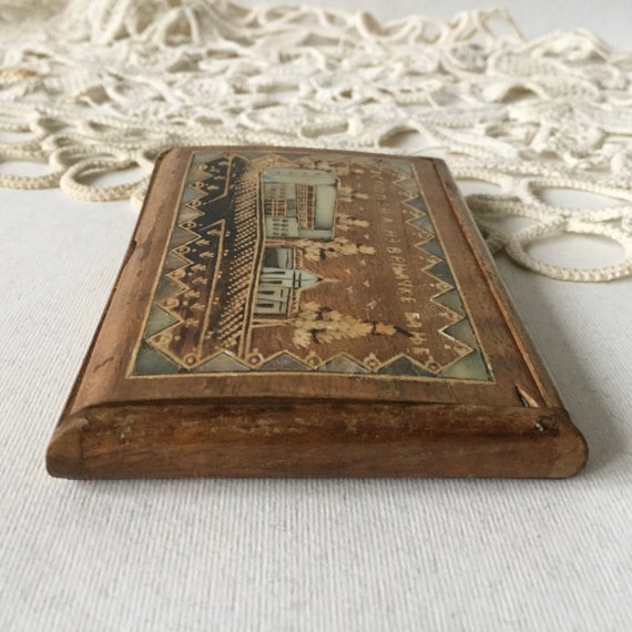 Vintage Wooden Cigarette Case Inlaid Mother Of Pe… - image 6