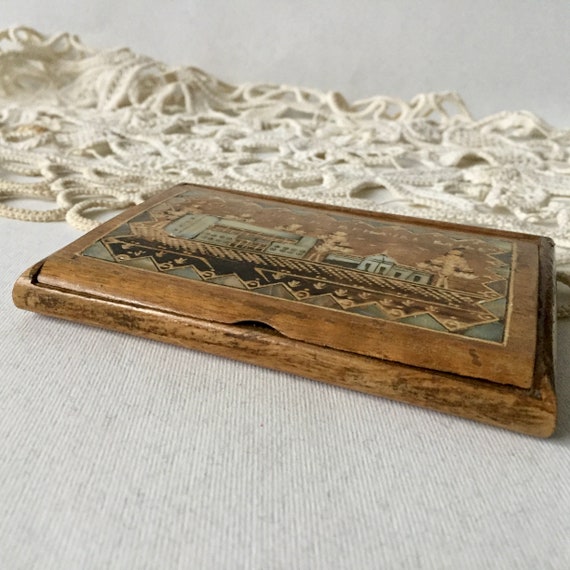 Vintage Wooden Cigarette Case Inlaid Mother Of Pe… - image 3