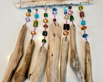 Drift Wood Hanging Chime/Glass Beads/Mobile/Suncatcher/For Home Décor /Porch/Garden Art/Window Unique Gift