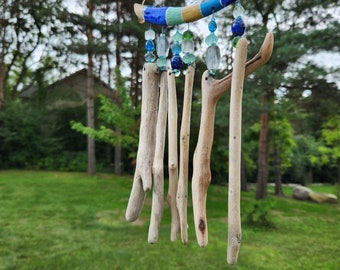 Drift Wood Hanging Chime/Glass Beads/Mobile/Suncatcher/For Home Décor /Porch/Garden Art/Window Unique Gift
