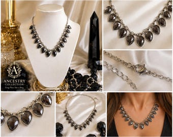 Vintage-Inspired Smoky Crystal Teardrop Statement Necklace