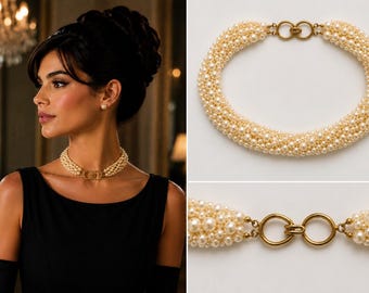 Vintage-Style Multi-Strand Pearl Statement Necklace with Gold-Tone Clasp
