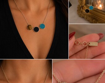 Liz and Co. Gold Tone Three Stone Necklace – Tiger’s Eye, Black and Turquoise Style Statement Necklace