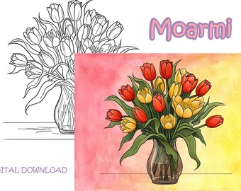 Tulip Bouquet Outline: DIY Paint Party Canvas (Digital Download)