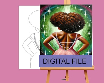 African American woman, sip and paint, paint party pre-drawn canvas, PAINTING DIY,