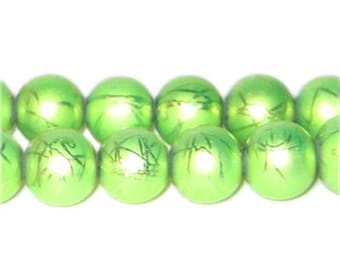 12mm Drizzled Apple Green Bead, approx.18 bead