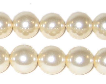 12mm Round Cream Glass Pearl Bead, 8" string, approx. 18 beads