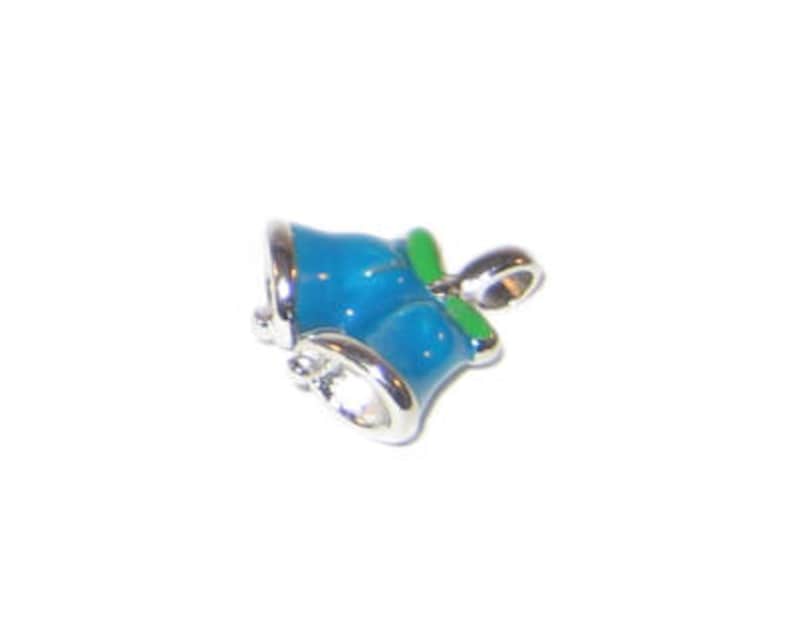 2 Charms 16 x 18mm Enamel Turquoise Bell Metal Charm