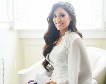 The Gianna Chiffon Bridal Robe with Crochet Applique