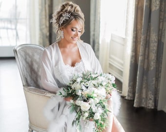 The Chloe Chiffon Bridal Robe with Plush Fur Trim