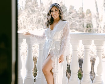The Larissa Satin Bridal Robe with Lace Trim
