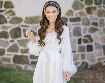 The Nicola Satin Bridal Robe with Plush Fur Trim