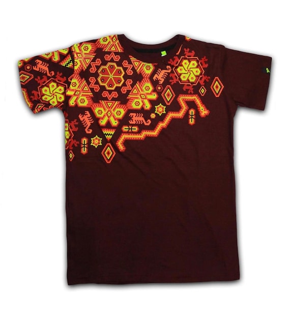 Psychedelic Huichol Wixarika Peyote T-shirt UV Reactive Festival Fashion Hippie Trippy Shaman Visionary Art Huichol Art