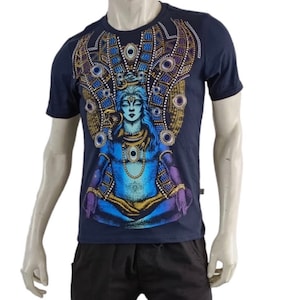 Psychedelic Shiva Om Mandala T-Shirt Goa  Festival Fashion - Gift for him - UV Fluorescent Active - Trance wear - Black Light- Visionary Art
