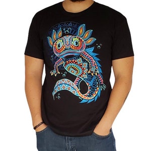 Psychedelic Axolotl Ajolote T-Shirt - Festival Fashion - Gift for him - UV  Active - Psy wear - Black Light- Visionary Art