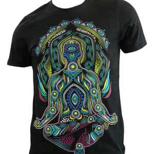 Psychedelic Tie Dye Meditator T-shirt Sacred Geometry Rave Festival Fashion Boho Hippie Trippy Yoga Meditation Psywear