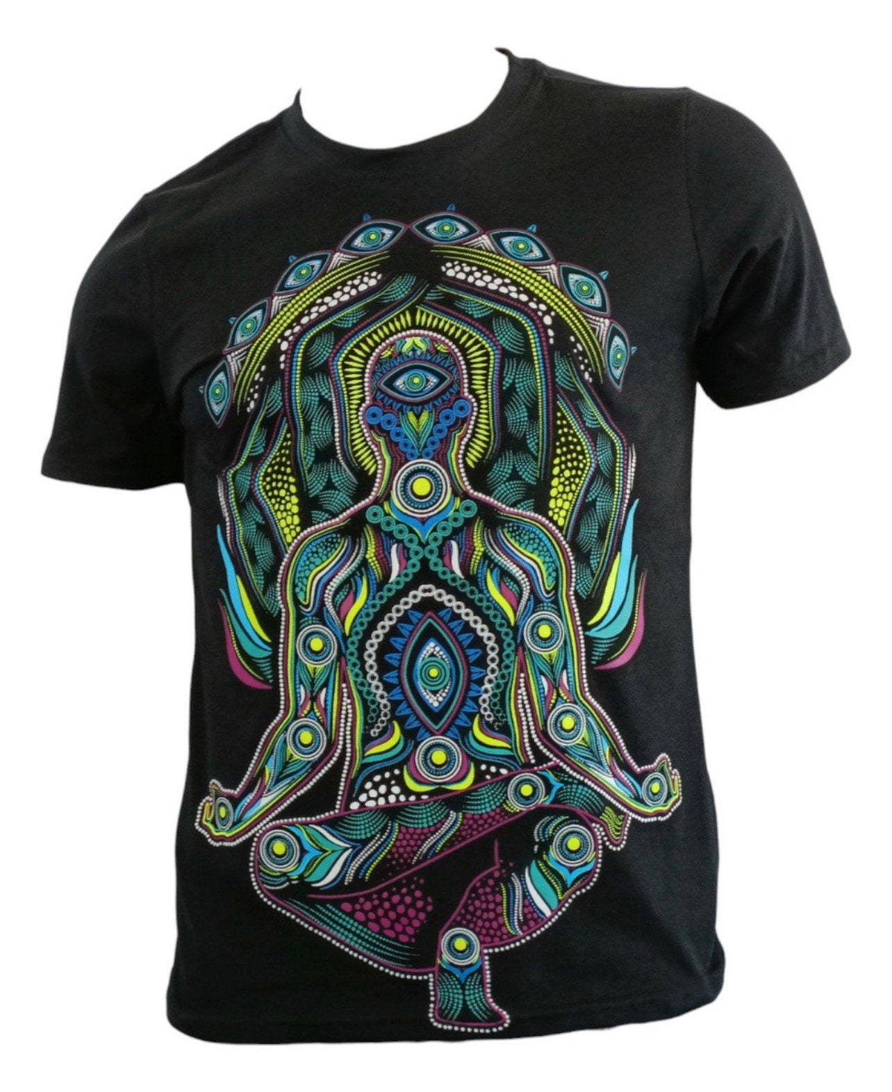 サイケデリックなタイダイ瞑想Tシャツ 神聖幾何学 レイブ 