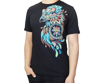 T-shirt Psychedelic Eagle Ollin Alebrije Aztec Art - UV Active - Moda da festival - Uomo - Abbigliamento da festival - Arte visionaria - Tribal Trippy