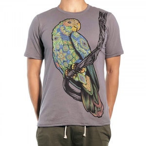 Psychedelic Huichol Parrot T-Shirt - Festival Fashion - Gift for him - UV Fluorescent Active - Trance wear - Black Light- Visionary Art