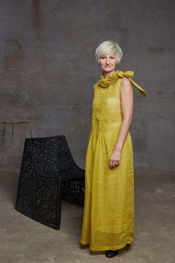 mustard colored maxi dress