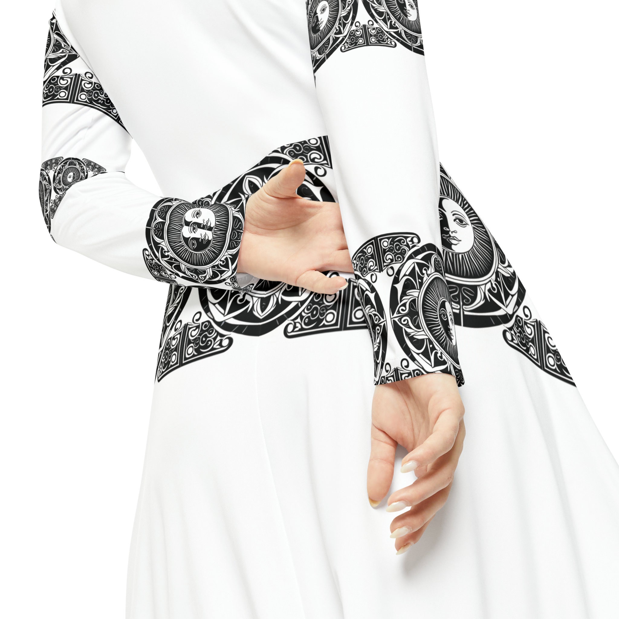 Women's retro sun moon print hooded long sleeve dres hotsell
