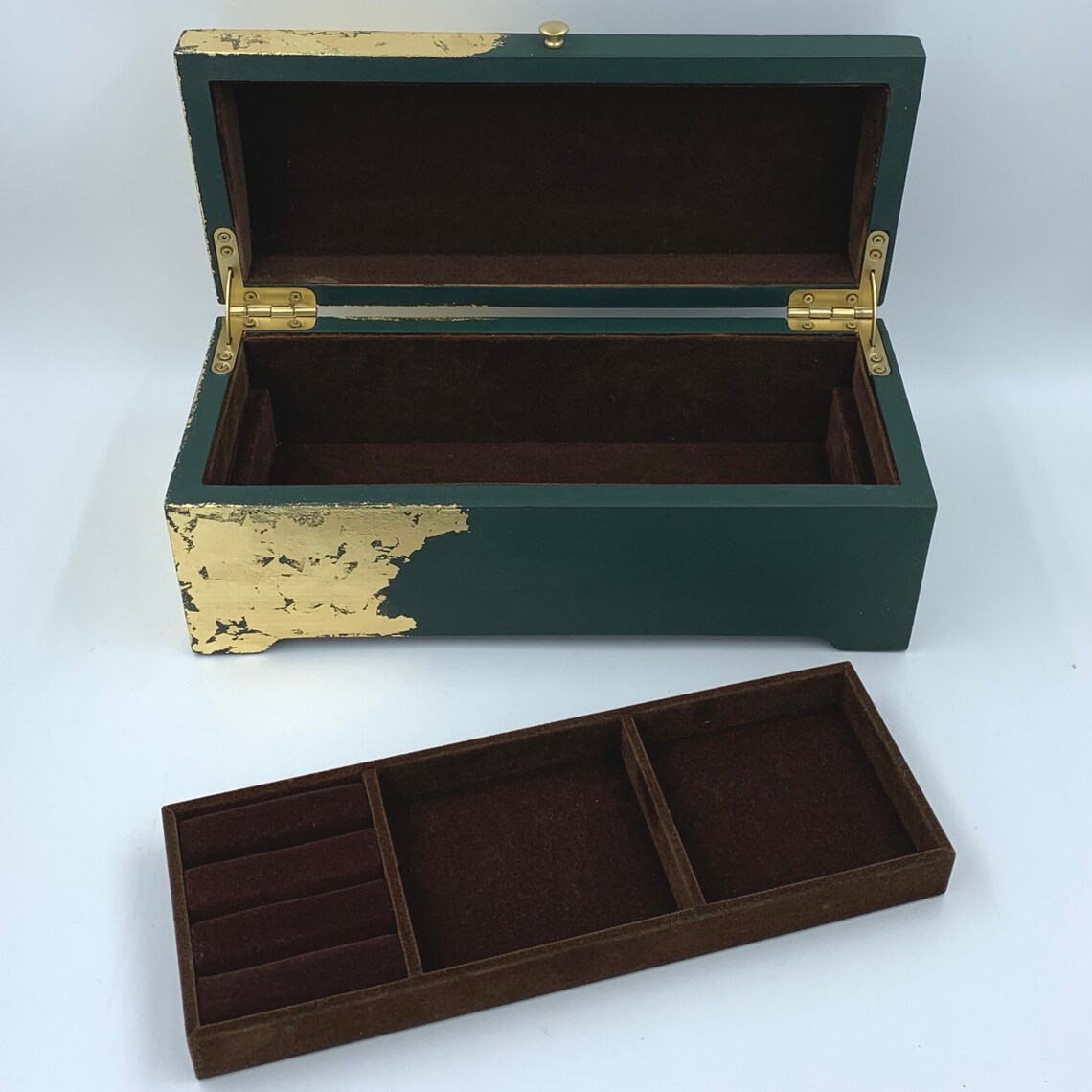 Forest Green Jewelry Box Green and Gold Jewellery Box Etsy